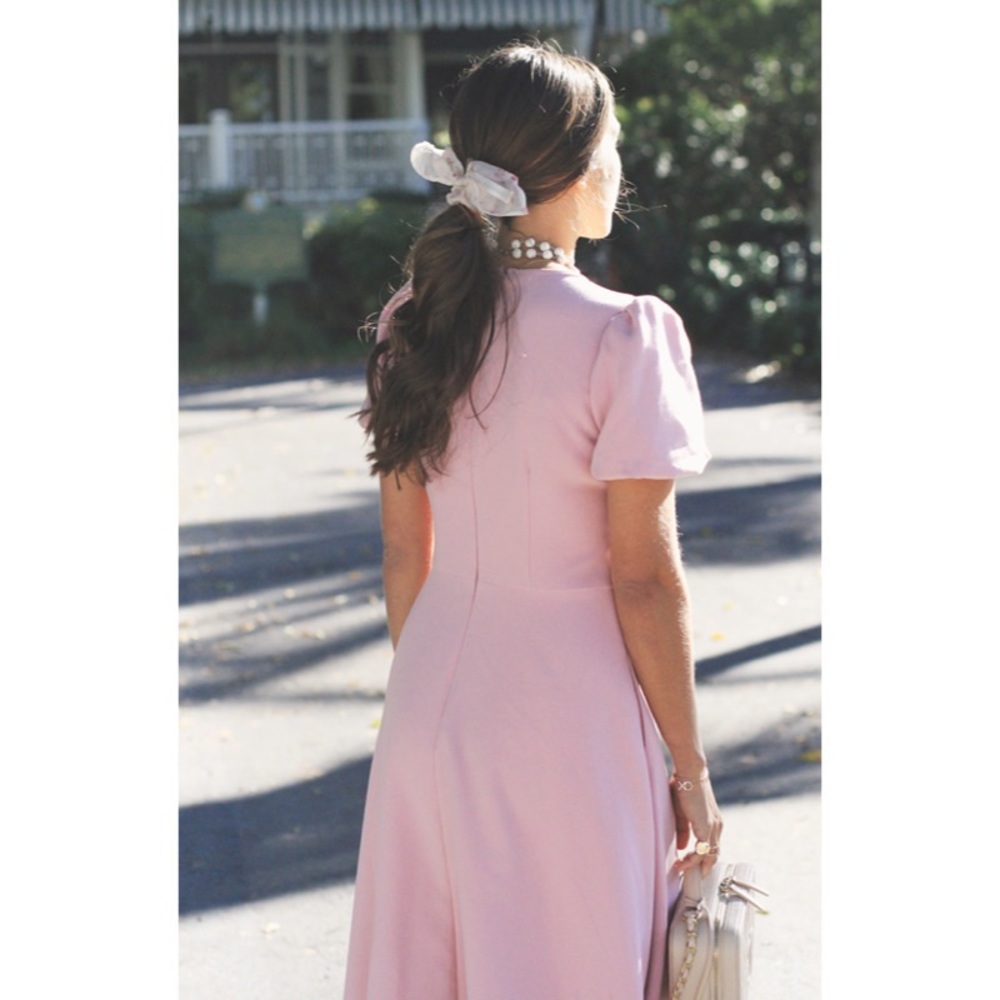 Elegant Pink Puff Sleeve Dress - Picture 5 of 9